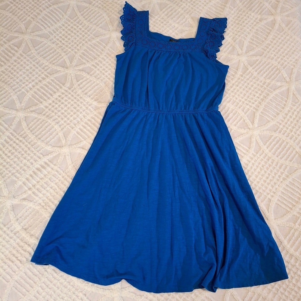 Talbots Plus 0X Royal Cobalt‎ Blue Eyelet Sleeveless Elastic Waist Midi Dress
